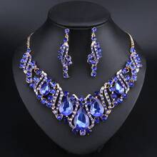 Luxury Red Rhinestone Jewelry Set, Gold Plated Teardrop Crystal Necklace & Earrings, Bold Statement Accessory For Evening & Bridal Events - 2 Piece Set - View 17