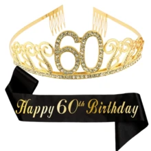 2 peças/Conjunto Tiara de Coroa de Aniversário Faixa Mulheres 16th 18th 21st 30th 40th 50th 60th 70th 80th Feliz 16th 18th 21st 30th 40th 50th 60th 70th 80th Decoração de Festa de Aniversário Lembrancinhas - Visão 15