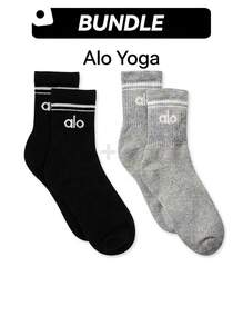 Alo Yoga 男女通用运动袜套装 吸汗透气保暖 装饰百搭纯色logo 弹性好 易洗速干 运动户外跑步瑜伽日常上学 灰色黑色 A0480U-GREY A0480U-BLACK - 灰+黑 - 查看 1