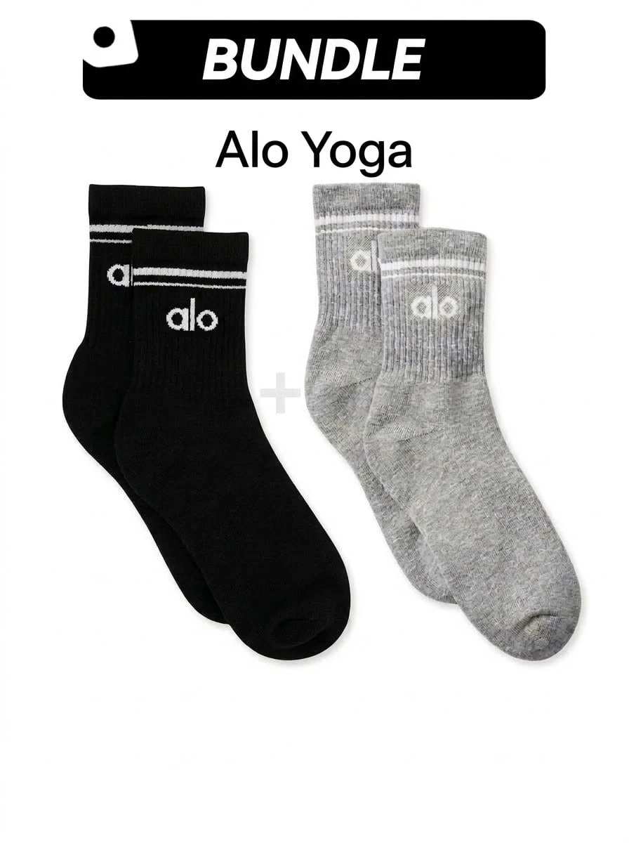 Alo Yoga 男女通用运动袜套装 吸汗透气保暖 装饰百搭纯色logo 弹性好 易洗速干 运动户外跑步瑜伽日常上学 灰色黑色 A0480U-GREY A0480U-BLACK - 灰+黑 - 查看 1