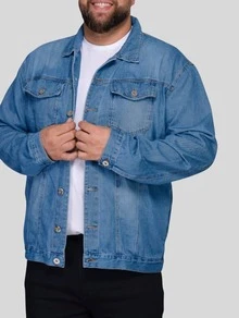 Men's Plus Size Light Denim Jacket - 克拉拉牛仔褲 - 查看 4