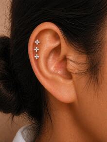 Bộ 3 khuyên tai bạc 925 hình hoa tinh tế đính đá Moissanite, khuyên tai sụn ít gây dị ứng, phù hợp cho phụ nữ và bé gái đeo hàng ngày, đi làm, hẹn hò, dự tiệc, đám cưới, kỷ niệm, Ngày Valentine, Ngày của Mẹ, quà sinh nhật. - Bạc - Xem 2