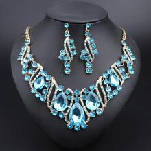 Luxury Red Rhinestone Jewelry Set, Gold Plated Teardrop Crystal Necklace & Earrings, Bold Statement Accessory For Evening & Bridal Events - 2 Piece Set - View 12