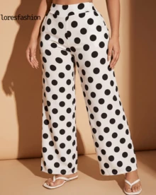 Pantalón Polcas  bolas  para Mujer de Pierna Ancha con Pretina Alta y Detalle de Cintura Ancha, Diseño Suelto, Fluido y Cómodo que Estiliza la Figura, Estampado de Lunares Grandes y Redondos Moderno y Elegante, Tela Ligera, Suave y Elástica Ideal para Primavera, Verano u Otoño, Pantalón Largo Versátil Perfecto para Vacaciones, Playa, Paseos, Brunch, Aeropuerto o Uso Diario, Look Casual Chic que se Adapta a Diferentes Estilos desde Relajado hasta Elegante, Fácil de Combinar con Blusas, Crop Tops, Camisetas o Sandalias, Prenda Femenina Moderna que Aporta Movimiento, Frescura y Comodidad, Ideal para Mujeres que Buscan Estilo sin Perder Confort en Cualquier Temporada o Evento Informal o Social - Blanco - Ver 6
