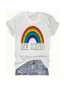 Women's Reading Rainbow Graphic Tee With Book Design Tee, Soft, Heavyweight, Fitted Fit, Print, Graphic, Design, Book, Rainbow Print, For Casual - 白色-4 - 查看 1