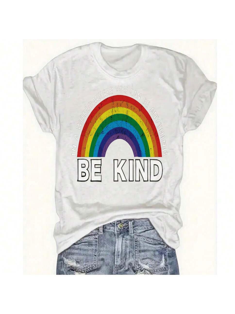 Women's Reading Rainbow Graphic Tee With Book Design Tee, Soft, Heavyweight, Fitted Fit, Print, Graphic, Design, Book, Rainbow Print, For Casual - 白色-4 - 查看 1