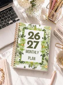 Planificador mensual A5 2026-2027, 1 pieza Planificador semanal y diario minimalista de 24 meses, calendario organizador para productividad, suministros para el hogar, la escuela y la oficina, regalos para adultos, regalos para maestros, regalos del Día de la Madre - verde - Ver 1