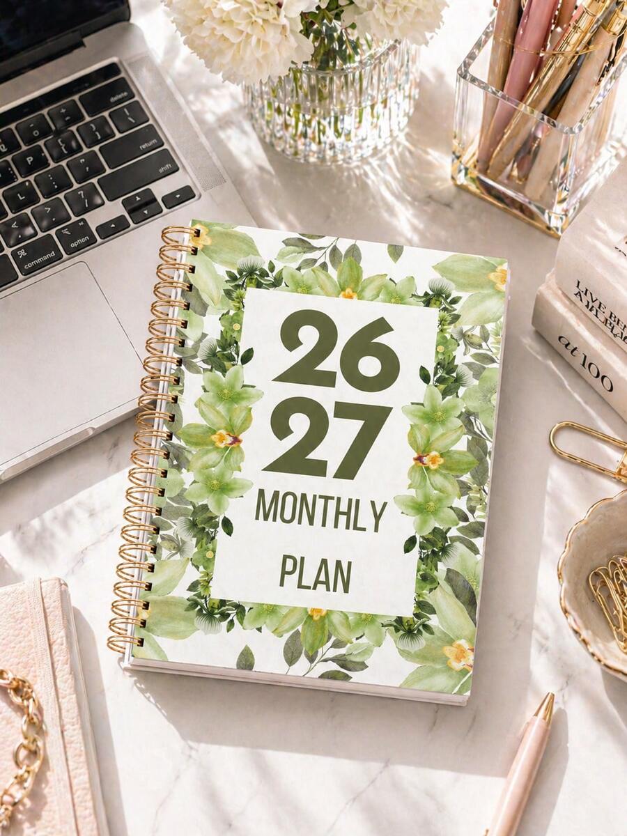 Planificador mensual A5 2026-2027, 1 pieza Planificador semanal y diario minimalista de 24 meses, calendario organizador para productividad, suministros para el hogar, la escuela y la oficina, regalos para adultos, regalos para maestros, regalos del Día de la Madre - verde - Ver 1