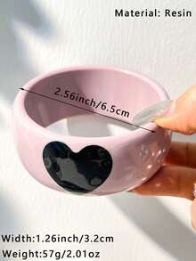 1pc Black & Pink Heart-Shaped Bracelet, Resin Material Y2K Goth Style With Stripe & Glitter Decor, Unique Fashion Accessory Suitable For Women And Girls - Multicolor - View 5