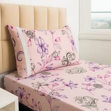 Single Jersey Knit Sheet Set, 2 Pieces, Printed, 100% Cotton, Elastic, Pillowcase With Zipper, Standard Box Spring Bed, Durable Bedroom - 淺粉色 - 查看 1