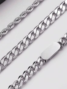 3 piezas Pulsera de lujo de acero de titanio de alta gama con diseño innovador y de moda para hombres, regalo - Plateado - Ver 2