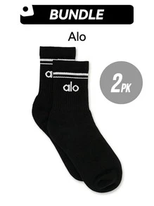 Alo 男女通用复古半筒袜套装，吸汗透气，柔软弹力，结实耐穿，易洗快干，适合日常运动，男女通用，均码，黑色 A0480U-BLACK - 黑色*2 - 查看 1