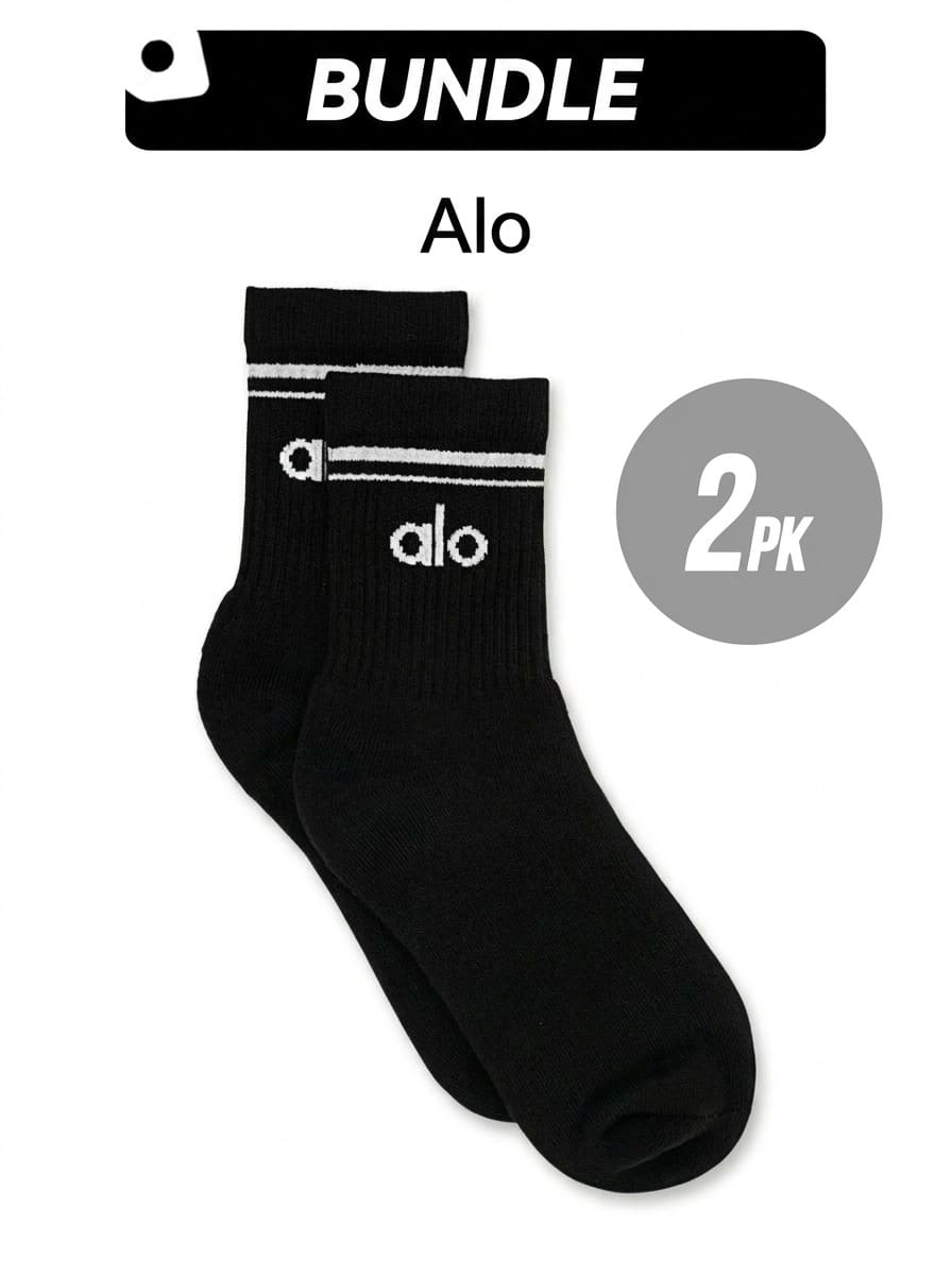Alo 男女通用复古半筒袜套装，吸汗透气，柔软弹力，结实耐穿，易洗快干，适合日常运动，男女通用，均码，黑色 A0480U-BLACK - 黑色*2 - 查看 1