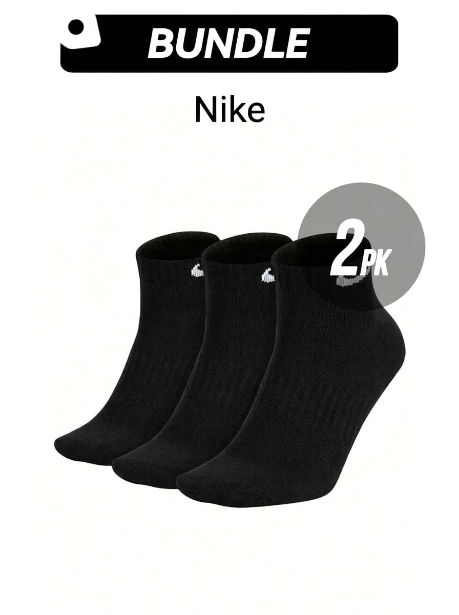 Nike 轻便休闲百搭简约日常运动袜 2 双装 - 黑色*2 - 查看 1