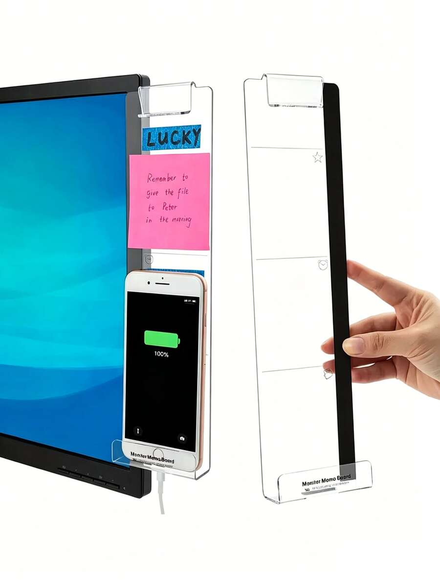 Multi-Functional Computer Monitor Transparent Memo Clip, Paper Storage Rack, Computer Monitor Memo Holder, Memo Board, Computer Screen Memo Pad, Clip-On Transparent Information Multi-Purpose Memo Board - Multicolor - View 1