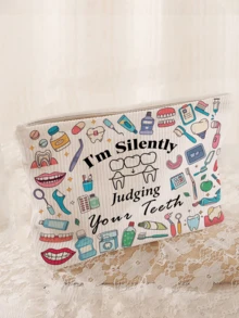 Túi đựng mỹ phẩm/túi du lịch đa năng dung tích lớn chủ đề nha khoa, in dòng chữ "Tôi đang âm thầm đánh giá hàm răng của bạn" - Vật dụng cần thiết khi đi du lịch/Túi đựng đồ dùng cá nhân dành cho nữ - Nhiều màu - Xem 2