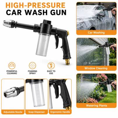 1pc Lightning High Pressure Powerful Washer, Portable High Pressure Car Wash Foam Gun With Long Handle, 2X Stronger Spray Force, Easy For Women/Elderly To Use, Suitable For Car Washing, Watering Plants, Cleaning And Tire Inflation, Watering Can