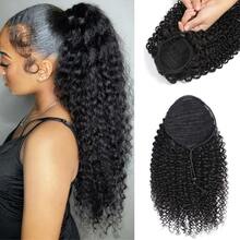 BINF Ponytail Human Hair Kinky Curly Ponytail Remy Piece For African American Ponytail Extension Afro Kinky Curly Ponytail For Women - Natural Black - 查看 1