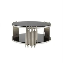 Modern 80cm Black Glass Coffee Table, Luxurious Living Room Table With Double Glass Top, Round Coffee Table With Silver Steel Base, Side Table With Round Glass Top, Center Table For Living Room/Home/Office - Black+Silver - View 11
