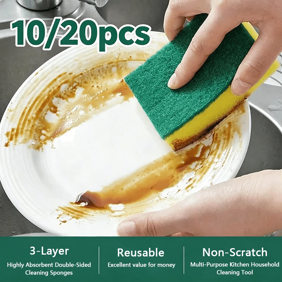 10pcs Double-Sided Durable Scratch-Free Super Absorbent Cleaning Sponges, Kitchen Dish Washing Pads, Home & School Cleaning Supplies