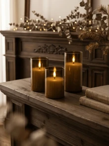 1/2/3pcs Flameless Candles With Remote Control And Timer Function, Suitable For Home Decor, Fireplace, Wedding, Holiday, Party Decoration, Table Centerpiece, Gift - Amber - View 5