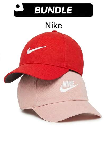 Nike Set de gorra de béisbol y gorra de béisbol unisex de la serie CLUB, transpirable, con buena elasticidad, absorción de sudor, protección solar, a prueba de viento, cálido, decorativo, versátil, con logotipo impreso, fácil de lavar, secado rápido, para deportes, al aire libre, correr, diario, escuela, unisex, rojo, rosa FB5625-657 FB5368-664