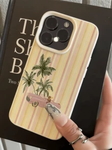 1pc White Striped Coconut Tree Minimalist Personalized TPU Shockproof Full Coverage Phone Case, Compatible With Apple 17, 16, 15, 14, 13, 12, 11 Pro Max, Air, And Series - Multicolor - View 3