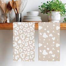 2pcs Minimalist Beige Animal Fur Texture Pattern Kitchen Towels, Soft Polyester Material Dish Cloths, Suitable For Kitchen Decor, Cleaning, Holiday Party Decoration, Kitchen & Bathroom Essentials, Home Decor, Housewarming Gift - Multicolor - View 2