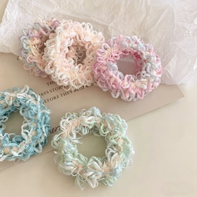 Cottagecore Fairy Lace Edge, Fresh Ins Girly Style Fluffy Towel Loop Fabric, Soft Skin-Friendly & Hair Protective High Elastic Durable, All-Match Daily Ponytail Scrunchies