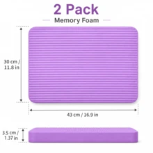 2 pièces Genouillères de yoga en mousse à mémoire de forme, Coussin de support sportif antidérapant pour les genoux, les coudes, les poignets, Tapis de sol pour exercice sur planche de Pilates, Taille 43 x 30 cm, Noir/Violet - A - View 7