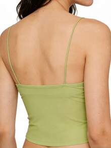 Women's Sheer Mesh Beaded Sequin Cami Top - V Neck Spaghetti Strap Slim Fitted Y2K Coquette Summer Nightclub Party Going Out Bustier Tank Top - 淺綠 - 查看 4