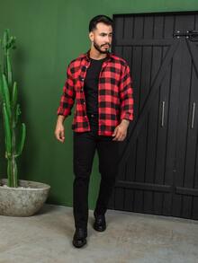 Camisa Xadrez Masculina Manga Longa Inverno Flanelada Country - Xadrez Vermelho - Visão 7