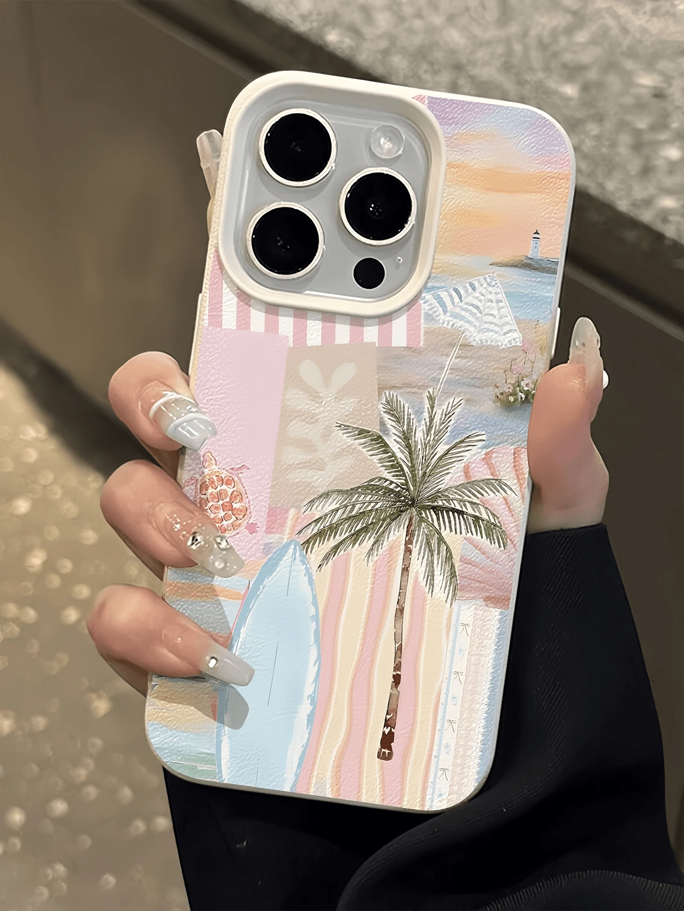 1pc White Beach Scenery Collage Minimalist Personalized TPU Shockproof Full Coverage Phone Case, Compatible With Apple 17, 16, 15, 14, 13, 12, 11 Pro Max, Air, And Series - Multicolor - View 1