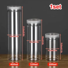 6pcs Transparent Plastic Jars With Screw Lids, 3 Sizes: 200ml/330ml/450ml, Cylindrical Clear Design, Food Storage Containers For Dry Goods, Pasta, Spices And Kitchen/Home Organization - Clear - View 14