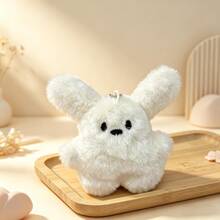 1pc Cute Cartoon Dog, Bear, Rabbit Plush Pendant, Soft Doll Keychain, Couple Bag Charm, Birthday Gift (Chain Style And Color Randomly Assorted Due To Production Batch Difference) - White - View 3