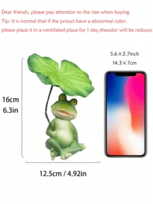 1 buah Patung Katak Hijau Resin dengan Daun Teratai, Dekorasi Taman Lucu Cocok untuk Teras, Halaman, Taman, Beranda - A - View 4