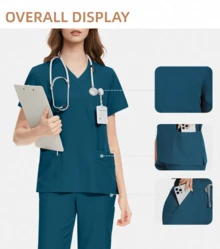 Repeat Customer Favorite! Breathable, Moisture-Wicking Scrubs For Women, Dynamic Fit & Quick-Drying Fabric,Multiple Pockets, Fade Proof - 黑色 - 查看 8
