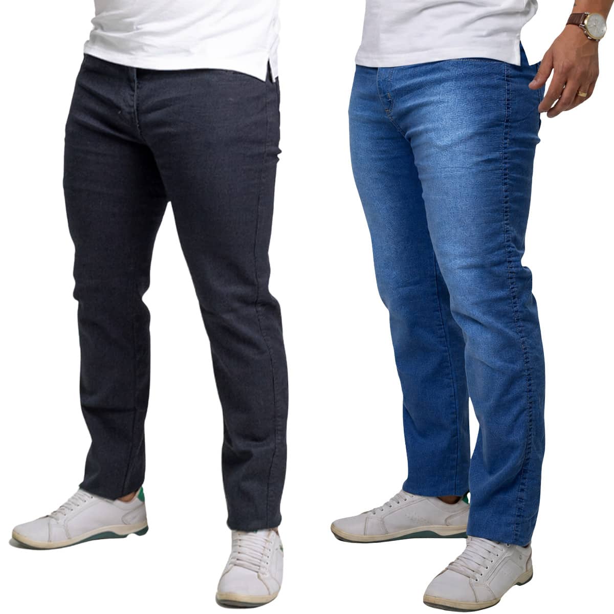KIT 2 Jeans Men's Slim Lycra Elastane Pants Immediate Shipping - Adult Men's Jeans - 彩色 - 查看 1