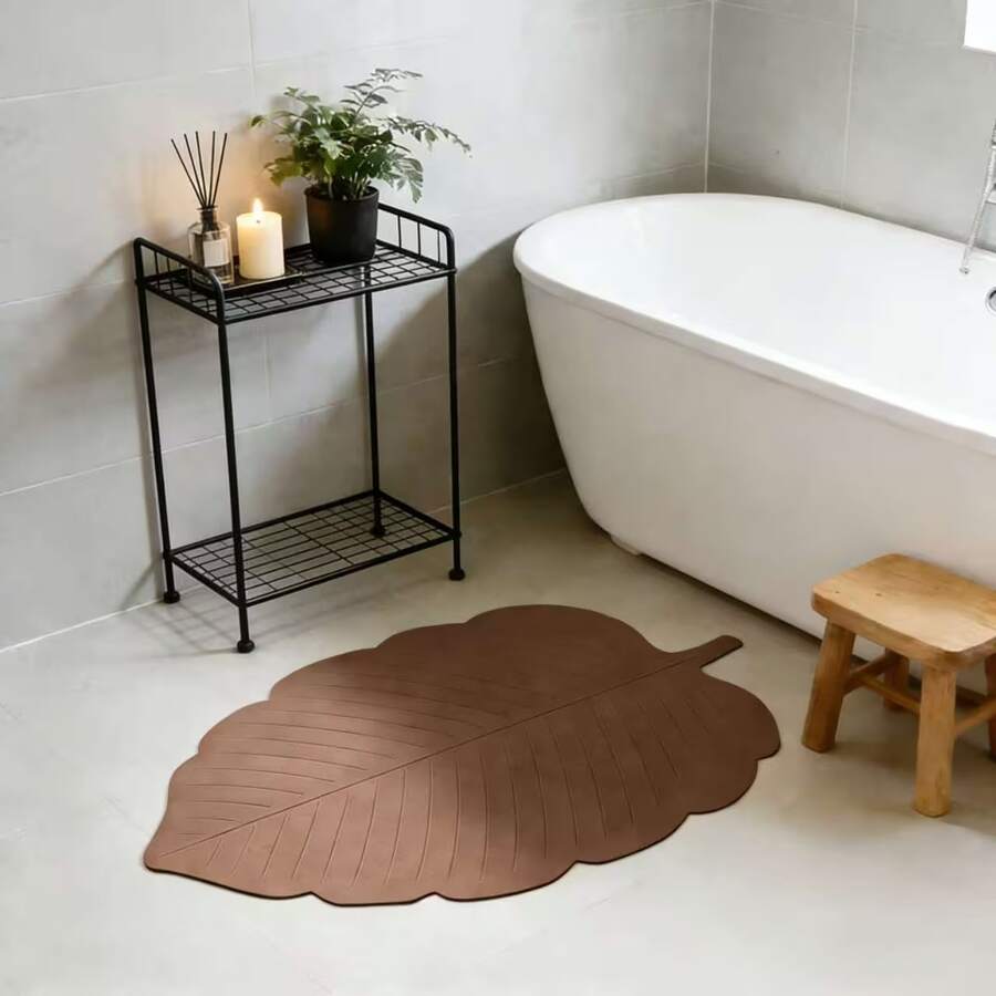 1 pieza Alfombra de baño de tierra de diatomeas con diseño floral negro & dorado, alfombra de baño, felpudo, alfombra pequeña, alfombra, decoración del hogar, alfombra para exteriores, alfombra de dormitorio, lavable - Hoja 3 - Ver 1