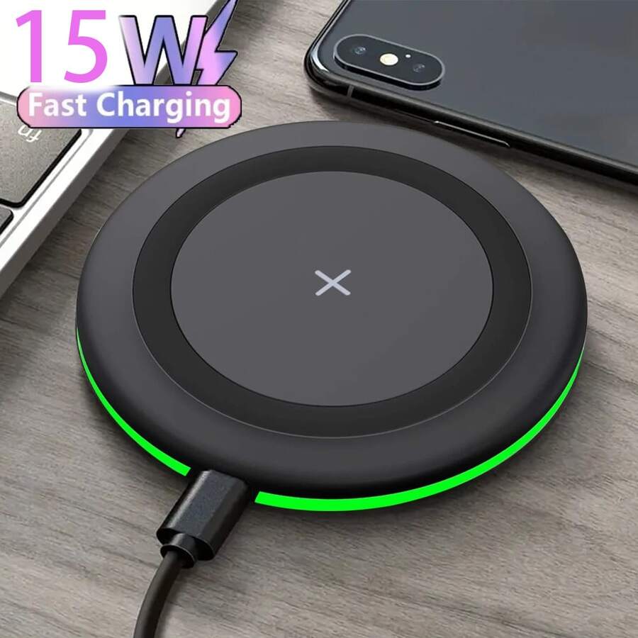 Fast Charging LED Breathing Light Circular 15W Max Wireless Charger Compatible With IPhone 17/16/15/14/13/12/SE/11/11 Pro/XS Max/XR/X/8 And Galaxy S23/S22/Note Series Graduation Memorial Day