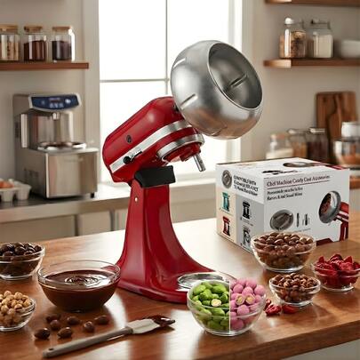 Rotational Snack Coating Drum For Tilt-Head Stand Mixer, DIY Chocolate Covered Nut & Fruit Coater, Stainless Steel Tumble Attachment For Home Candy Making, Aesthetic Kitchen Baking Accessory For Sweet Treats, Durable & Easy-Clean Design