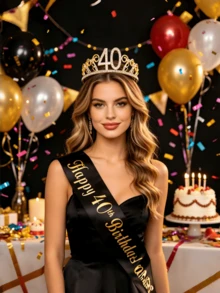 2 peças/Conjunto Tiara de Coroa de Aniversário Faixa Mulheres 16th 18th 21st 30th 40th 50th 60th 70th 80th Feliz 16th 18th 21st 30th 40th 50th 60th 70th 80th Decoração de Festa de Aniversário Lembrancinhas - Visão 1