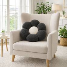 2 Pieces Daisy- Ultrashaped-Soft Plush Seat/Mat - 45x45 Cm - Made In Türkiye - Black - View 8