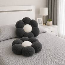 2 Pieces Daisy- Ultrashaped-Soft Plush Seat/Mat - 45x45 Cm - Made In Türkiye - Black - View 9