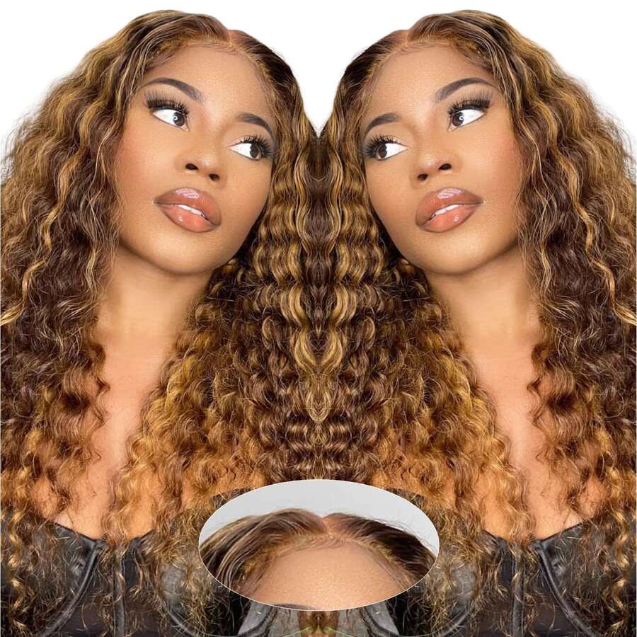 Eulisi P4/27 Deep Wave Lace Front Closer Wigs Human Hair Honey Blonde Highlight Ombre Wigs Human Hair For Women 5x5 HD Transparent Lace Frontal Wigs Pre Plucked With Baby Hair 150 Density 26 Inch