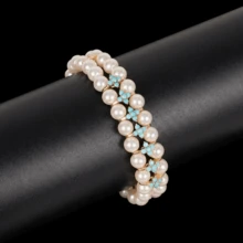 1pc 17cm+5cm Adjustable Size Double-Layer Bohemian Style Women's Bracelet, Minimalist Design, Double-Layer White Faux Pearl Handmade Beaded Bracelet, Suitable For Women's Daily, Festival And Multi-Occasion Wear, Gift - White - View 2