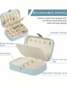1pc Large Capacity Travel Jewelry Box, Multi-Functional Jewelry Storage Box, Portable Jewelry Display Case, Suitable For Storing Rings, Necklaces, Earrings, Lipsticks And Perfumes, A Must-Have Travel Accessory, Suitable For Beach, Bedroom, Living Room, Dorm Use, Great Gift For Girlfriend, Birthday, Holiday - Multicolor - View 9