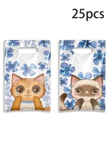 25/50pcs Cat Pattern Canvas Tote Bags, 4 Cute Kitten Designs, Cartoon Cat Gift Bags, Suitable For Spring/Summer Parties, Weddings, Bridal Showers, Birthdays, Baby Showers, Great For Cat Lovers - View 7
