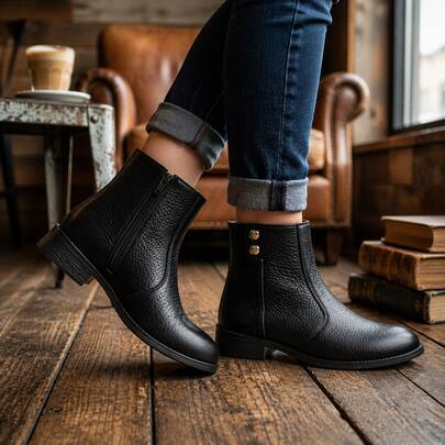 Bota Feminina Coturno Moderno Salto Baixo Antiderrapante Confortável Calce Fácil Promoção Outono Inverno 2026