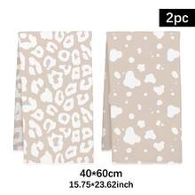2pcs Minimalist Beige Animal Fur Texture Pattern Kitchen Towels, Soft Polyester Material Dish Cloths, Suitable For Kitchen Decor, Cleaning, Holiday Party Decoration, Kitchen & Bathroom Essentials, Home Decor, Housewarming Gift - Multicolor - View 3